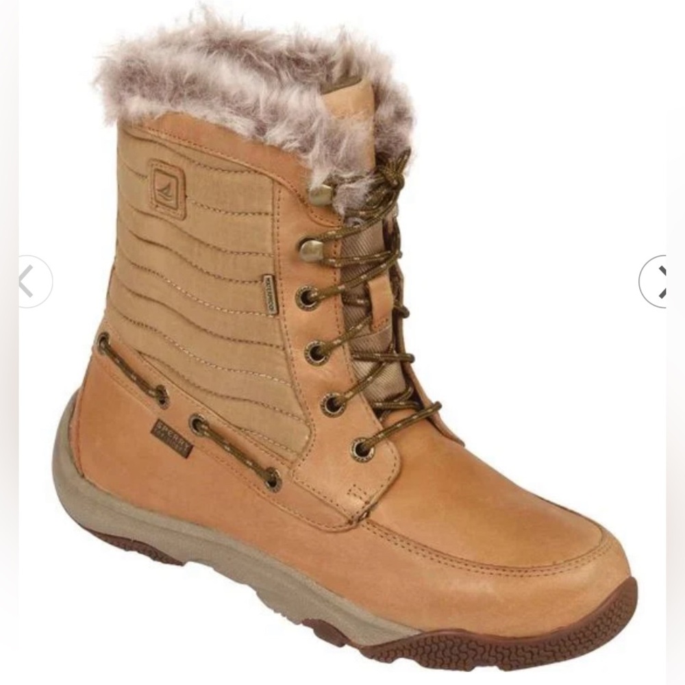 SPERRY WOMEN'S WINTER HARBOR BOOT Brown 6.5 Lace Up Ankle Winter Fur Waterproof